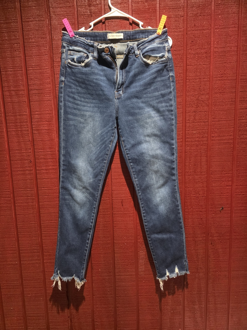 Flying Monkey Distressed Cropped Blue Jeans